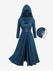 Hollow Out Jacquard Cross Zipper Buckle Split Hooded Coat With Shrug Top -  