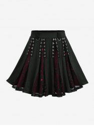 Mesh Skulls Hollow Out Patchwork Hook And Eye Skirt -  