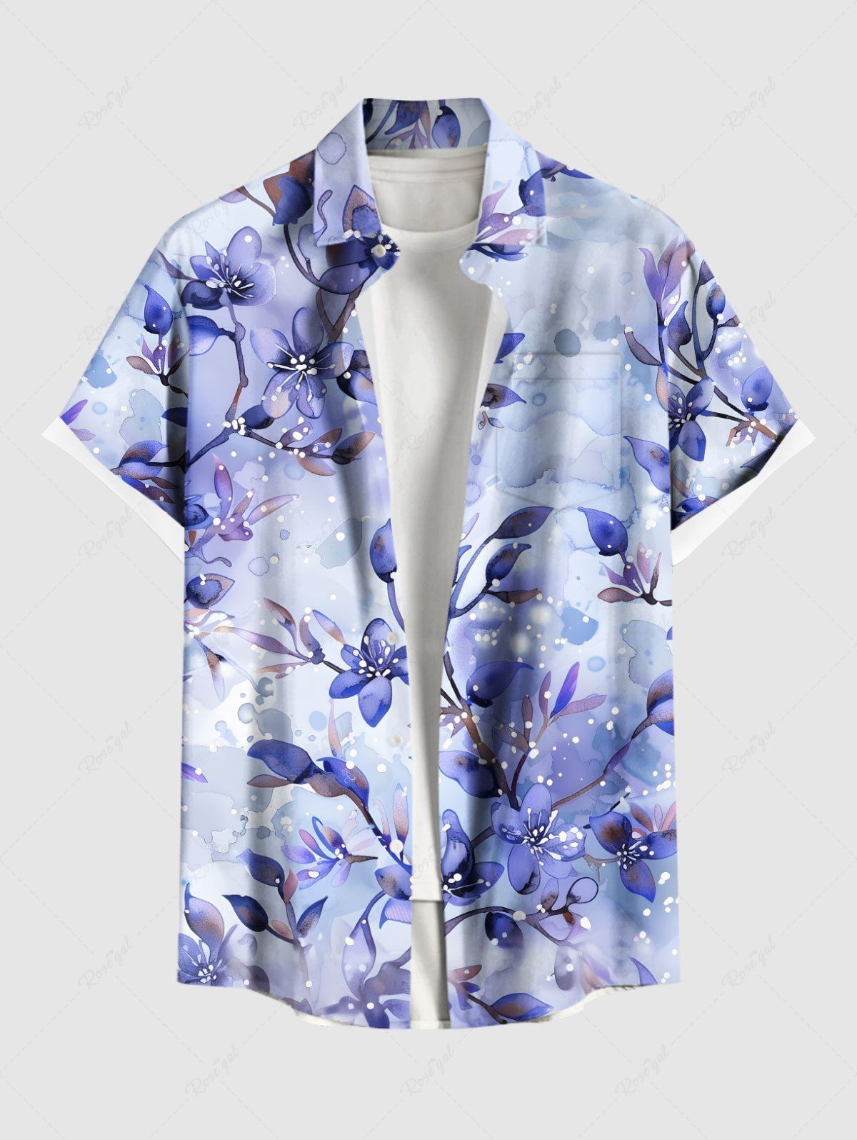 Chemise hawaïenne grande taille à imprimé fleurs et feuilles, avec poches et boutons, pour homme Bleu S