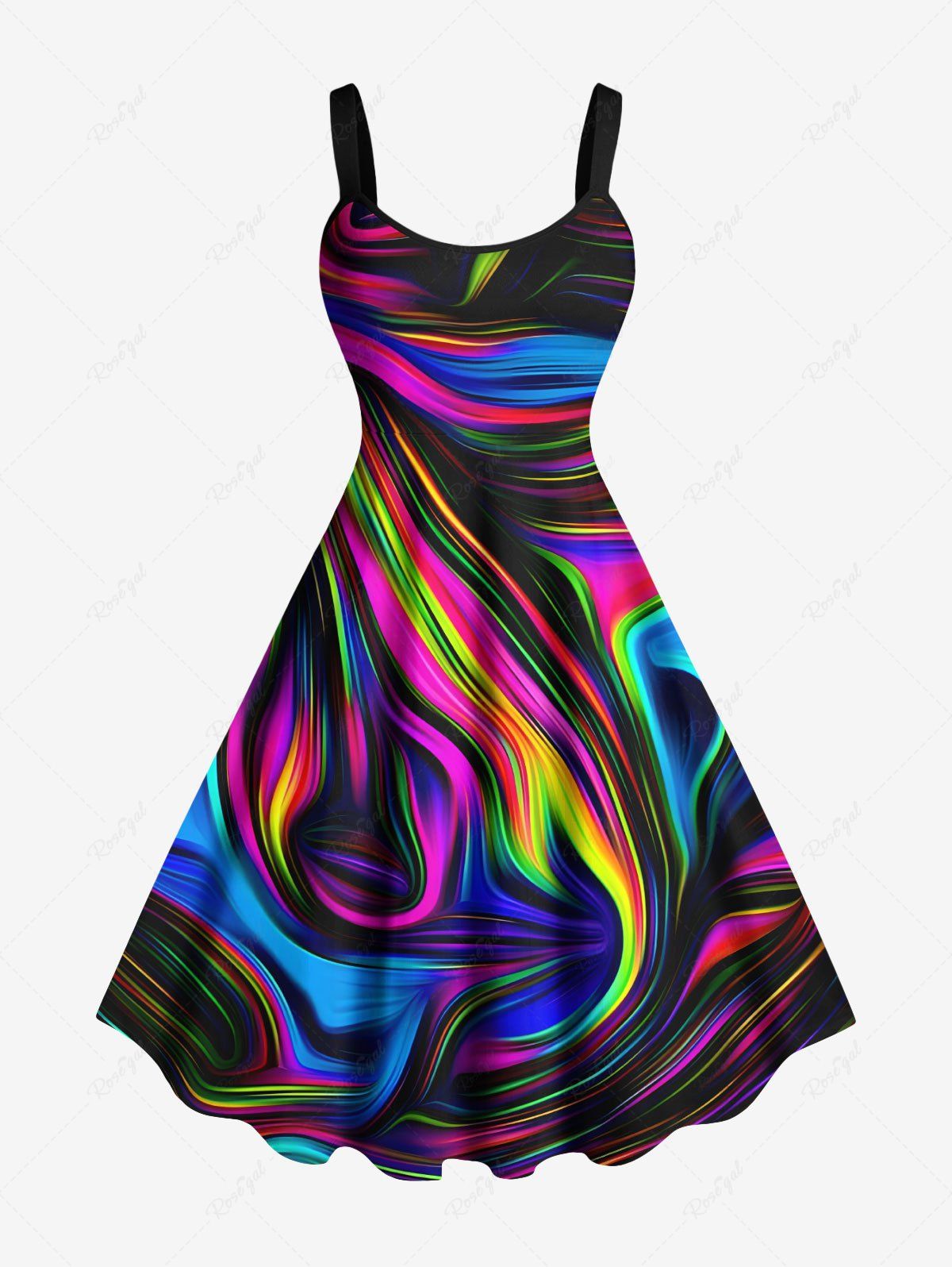 Shop Plus Size Colorful Ocean Currents Print Hawaii Tank Dress  