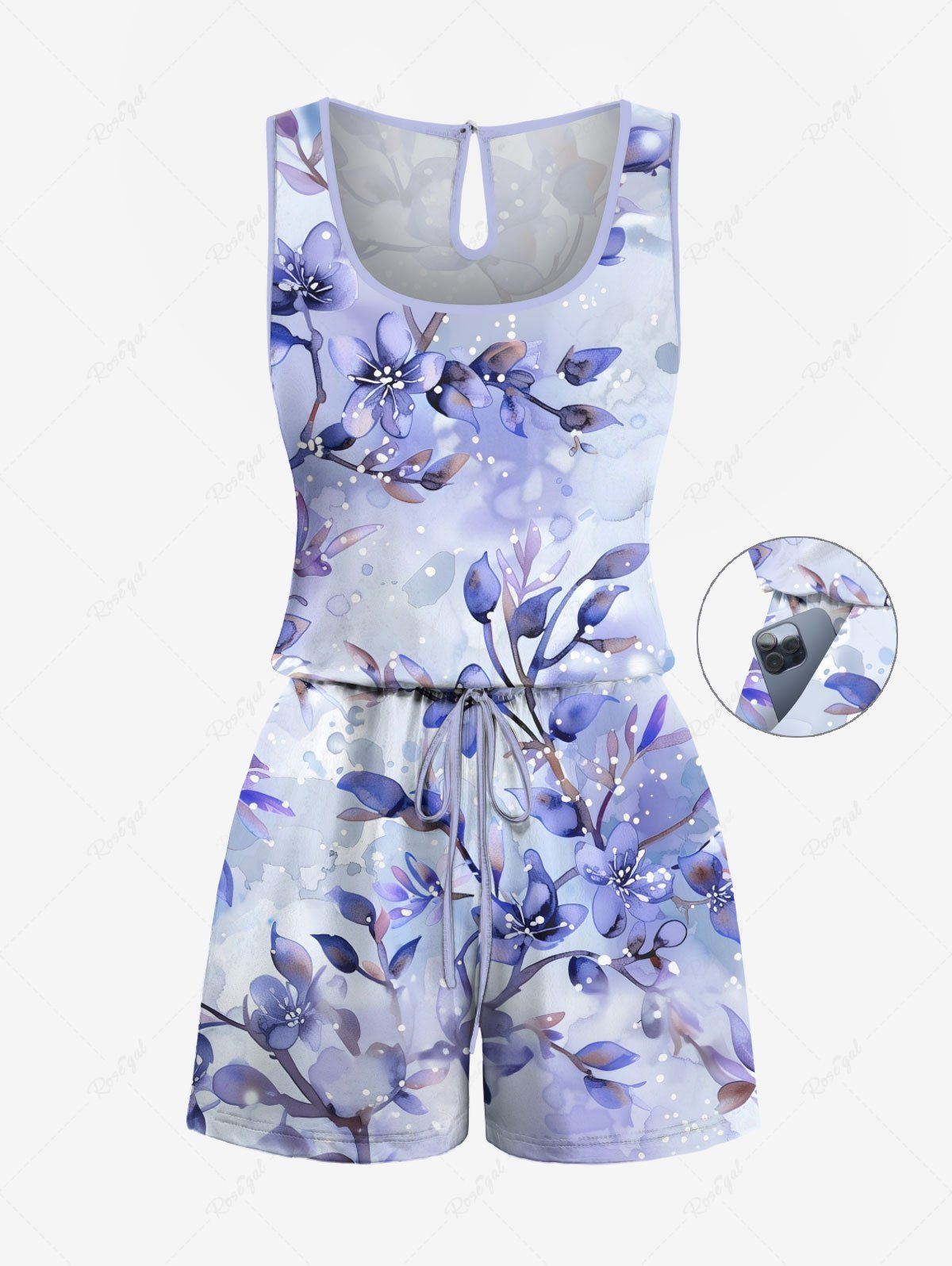 Combinaison hawaïenne cintrée à imprimé fleurs et feuilles grande taille Pourpre  6X