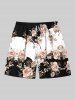 Rose Flowers Colorblock Print Plus Size Matching Hawaii Beach Outfit For Couples -  