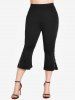 Rose Print Surplice Chains Cold Shoulder Blouse and Lace Pull On Pants Plus Size Outfit -  