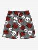 Maillot de bain short imprimé tête de mort et rose, tenue de plage hawaïenne assortie pour couples - Gris Foncé 