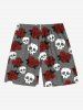 Maillot de bain short imprimé tête de mort et rose, tenue de plage hawaïenne assortie pour couples - Gris Foncé 