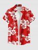 Tenue de plage hawaïenne assortie grande taille, imprimé bicolore, motif cocotier et fleur d'hibiscus, pour couples - Rouge 