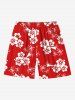 Tenue de plage hawaïenne assortie grande taille, imprimé bicolore, motif cocotier et fleur d'hibiscus, pour couples - Rouge 