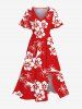 Tenue de plage hawaïenne assortie grande taille, imprimé bicolore, motif cocotier et fleur d'hibiscus, pour couples - Rouge 