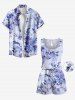 Ensemble chemise et barboteuse hawaïennes assorties, grande taille, tenue de plage, imprimé feuilles tropicales et hibiscus, pour couples - Pourpre  
