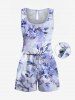 Ensemble chemise et barboteuse hawaïennes assorties, grande taille, tenue de plage, imprimé feuilles tropicales et hibiscus, pour couples - Pourpre  