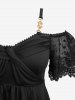 Flower Lace Jacquard Embroidery Sleeve Crossover Top and High Waisted Flare Pants Plus Size Outfit -  