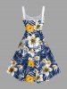 Plus Size Tropical Leaves Hibiscus Floral Print Hawaii A Line Tank Dress -  