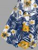 Plus Size Tropical Leaves Hibiscus Floral Print Hawaii A Line Tank Dress -  