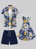 Plus Size Tropical Leaves Hibiscus Floral Print Hawaii A Line Tank Dress -  