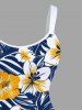 Plus Size Tropical Leaves Hibiscus Floral Print Hawaii A Line Tank Dress -  