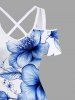 Plus Size Flowers Leaf Print Cold Shoulder Crisscross Hawaii Maxi Dress -  