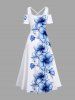 Plus Size Flowers Leaf Print Cold Shoulder Crisscross Hawaii Maxi Dress -  