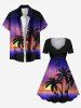 Plus Size Coconut Tree Sun Galaxy Ombre Print Cinched Hawaii Dress -  