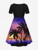 Plus Size Coconut Tree Sun Galaxy Ombre Print Cinched Hawaii Dress -  