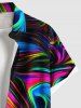 Plus Size Colorful Ocean Currents Print Buttons Pocket Hawaii Shirt For Men -  