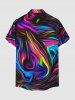 Chemise hawaïenne grande taille à imprimé courants océaniques colorés et poches à boutons pour homme - Noir 3XL