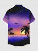Plus Size Coconut Tree Sun Galaxy Ombre Print Buttons Pocket Hawaii Shirt For Men -  