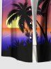 Plus Size Coconut Tree Sun Galaxy Ombre Print Buttons Pocket Hawaii Shirt For Men -  