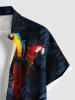 Plus Size Tropical Leaf Colorful Parrot Print Buttons Pocket Hawaii Shirt For Men -  