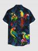 Plus Size Tropical Leaf Colorful Parrot Print Buttons Pocket Hawaii Shirt For Men -  