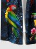 Plus Size Tropical Leaf Colorful Parrot Print Buttons Pocket Hawaii Shirt For Men -  