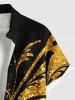 Chemise hawaïenne grande taille à imprimé floral et paillettes scintillantes, boutons et poches, pour homme - Noir 5XL