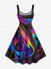 Plus Size Colorful Ocean Currents Print Hawaii Tank Dress -  