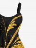 Plus Size Floral Colorblock Sparkling Sequin 3D Print Hawaii Tank Dress -  