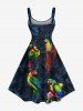 Plus Size Tropical Leaf Colorful Parrot Print Hawaii Tank Dress -  