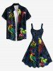 Plus Size Tropical Leaf Colorful Parrot Print Hawaii Tank Dress -  