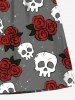 Plus Size Skull Rose Flower Print Hawaii Drawstring Beach Shorts For Men -  