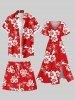 Plus Size Coconut Tree Hibiscus Flower Print Hawaii Drawstring Beach Shorts For Men -  