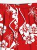 Plus Size Coconut Tree Hibiscus Flower Print Hawaii Drawstring Beach Shorts For Men -  