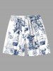 Plus Size Skull Pirate Ship Rudder Cruise Print Hawaii Beach Shorts For Men -  