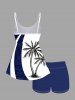 Plus Size Coconut Tree Tropical Leaf Colorblock Print Boyleg Tankini Swimsuit -  