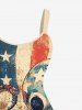 Plus Size Distressed Octopus Patriotic American Flag Print Hawaii A Line Tank Dress -  