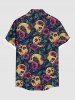 Plus Size Skull Tropical Leaf Hibiscus Flower Print Hawaii Button Pocket Shirt For Men -  