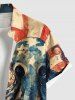 Chemise grande taille à imprimé drapeau américain patriotique hawaïen avec poche boutonnée et motif pieuvre vieilli pour homme - café lumière S