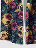 Plus Size Skull Tropical Leaf Hibiscus Flower Print Hawaii Button Pocket Shirt For Men -  