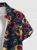 Plus Size Skull Tropical Leaf Hibiscus Flower Print Hawaii Button Pocket Shirt For Men -  