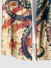 Plus Size Distressed Octopus Patriotic American Flag Print Hawaii Button Pocket Shirt For Men -  