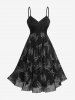Plus Size Silver Stamping Glitter Butterfly Print Crossover A Line Cami Dress with Chiffon Textured Cape Cloak -  