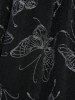 Plus Size Silver Stamping Glitter Butterfly Print Crossover A Line Cami Dress with Chiffon Textured Cape Cloak -  