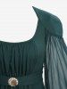 Plus Size Shell Buckle Waist Ruched Panel Sheer Mesh Flare Sleeves Dress -  