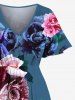 Plus Size 3D Ombre Flower Print Hawaii Split Pocket A Line Midi Dress -  